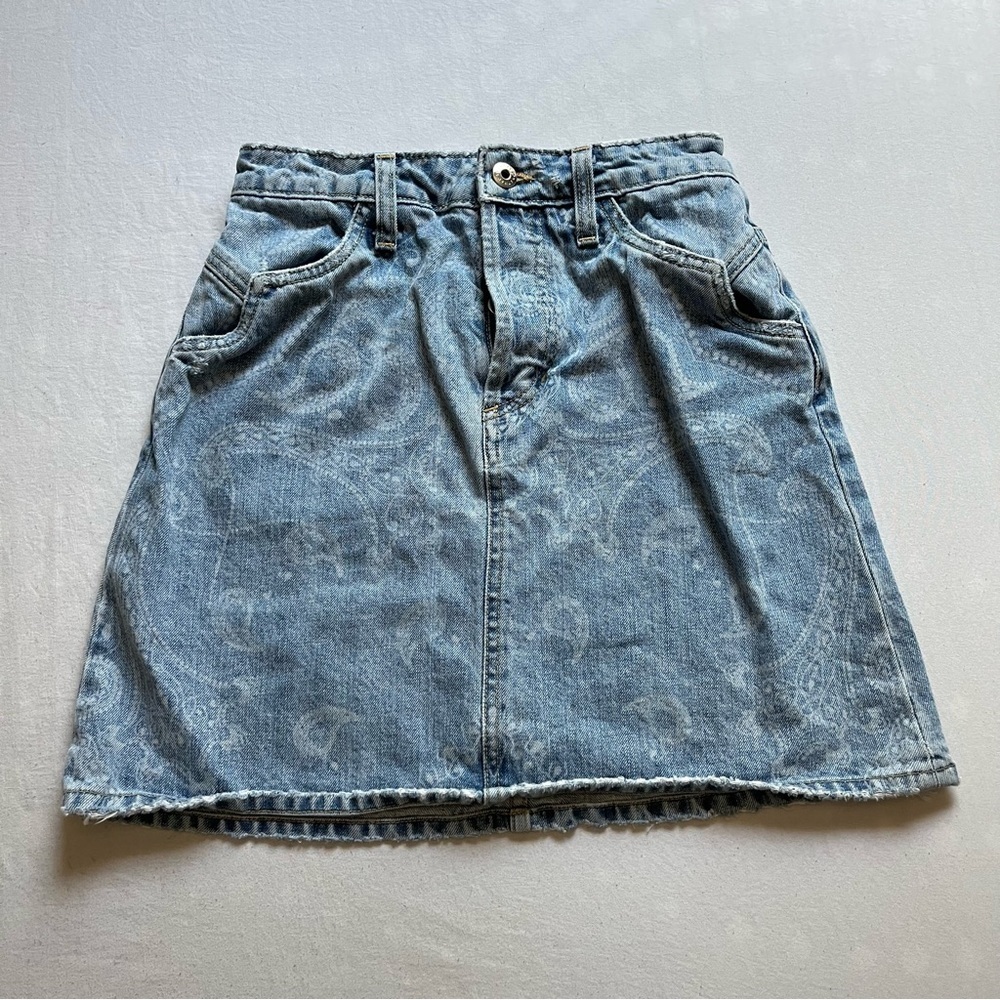 Jonathan Simkhai paisley bandana print‎ medium blue wash denim mini skirt